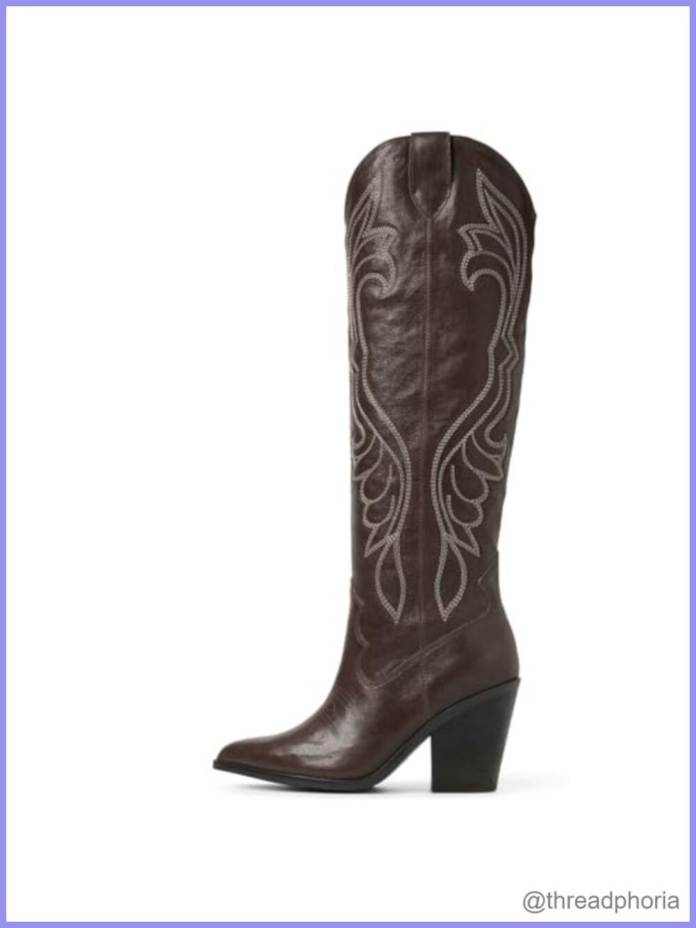 Faux Leather Knee High Western Cowboy Boots Pointed Toe Block Heel